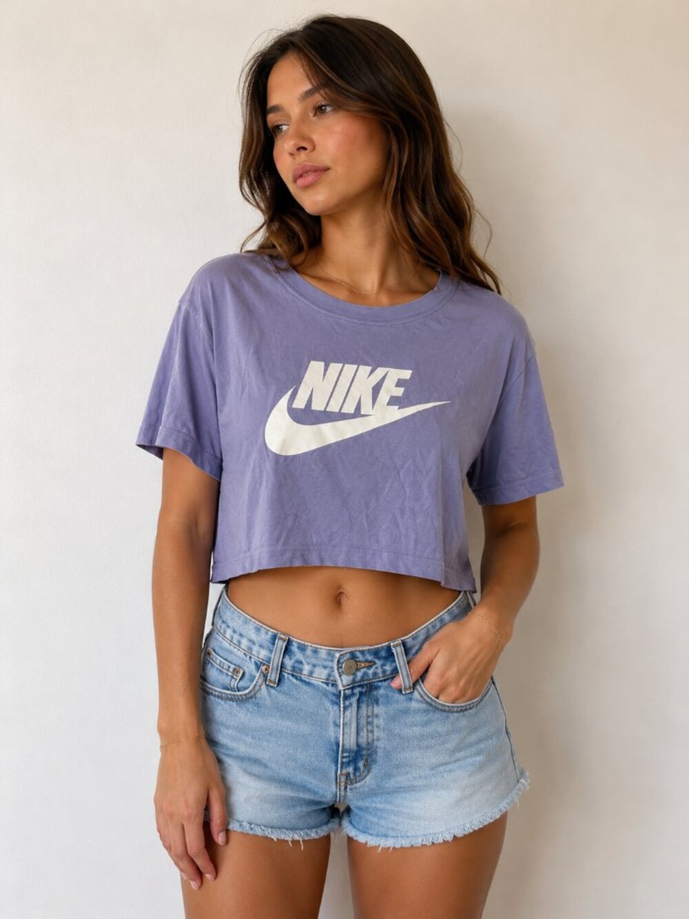 Nike Cropped Logo Tee Size Large Lavender Purple